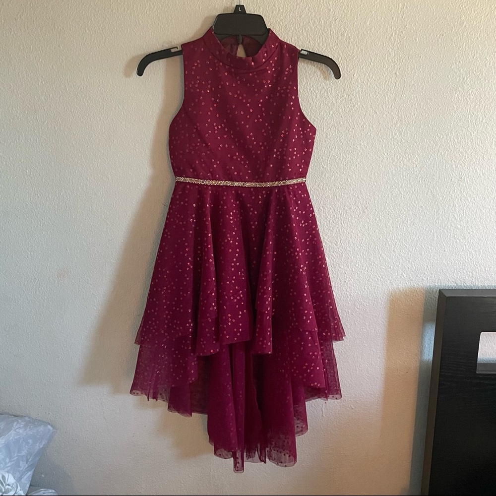 Girls Burgundy Hi Low Dress
